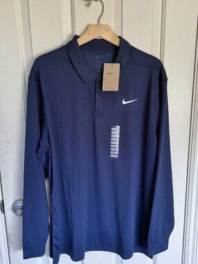 NEW Nike Victory Men's Long Sleeve Dri-Fit Polo Shirt NWT XL Navy Golf DN2344